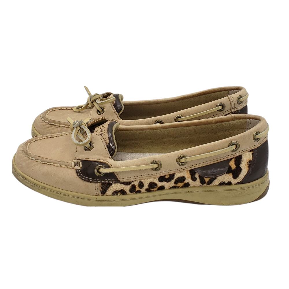 2/20 SALE Sperry Top Sider Angelfish leather leopard print calf hair SZ 7.5